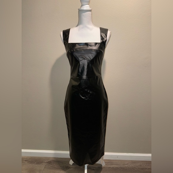 Faux Leather Bodycon Midi Dress - Picture 2 of 4